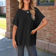 thumbnail image 4 of ManxiVoo Short Sleeve Crewneck Sweater for Women Lightweight Casual Knit Top Perfect for Spring and Fall Transitional Weather L Size Black, 4 of 8