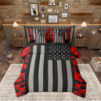 Manfei Geometric Striped Lines 7-Piece Bedding Comforter Set,Army Camo King Bedding Sets,Red Black Gray Bed Sheets For Kids,Breathable Home Decor Reversible