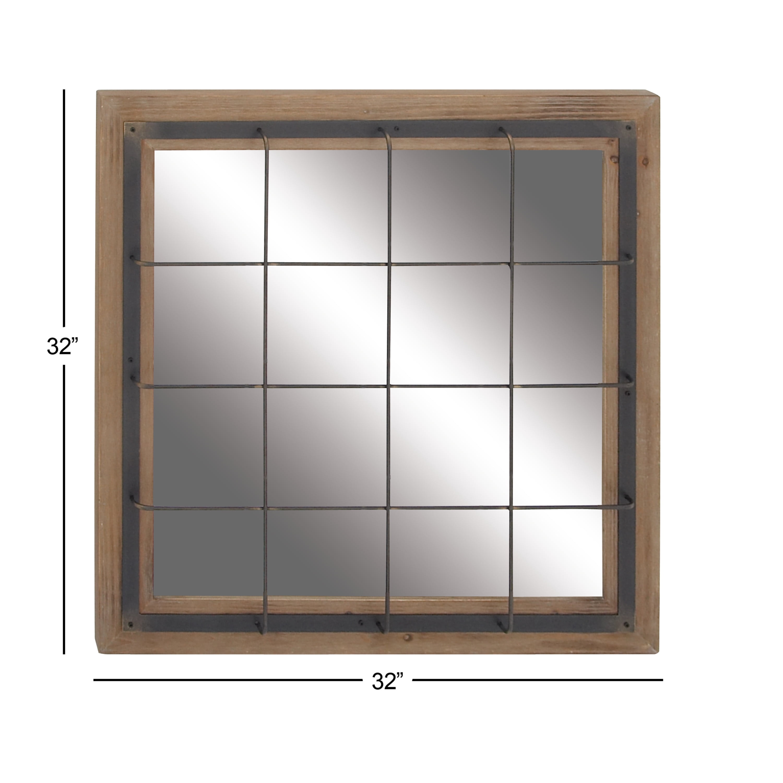 DecMode 32" x 32" Brown Wall Mirror with Grid Frame