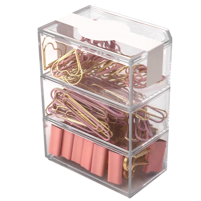 Gold Pink Binder Clips and Paper Clips Set (3in1 Boxed) for Office School Supplies Teachers