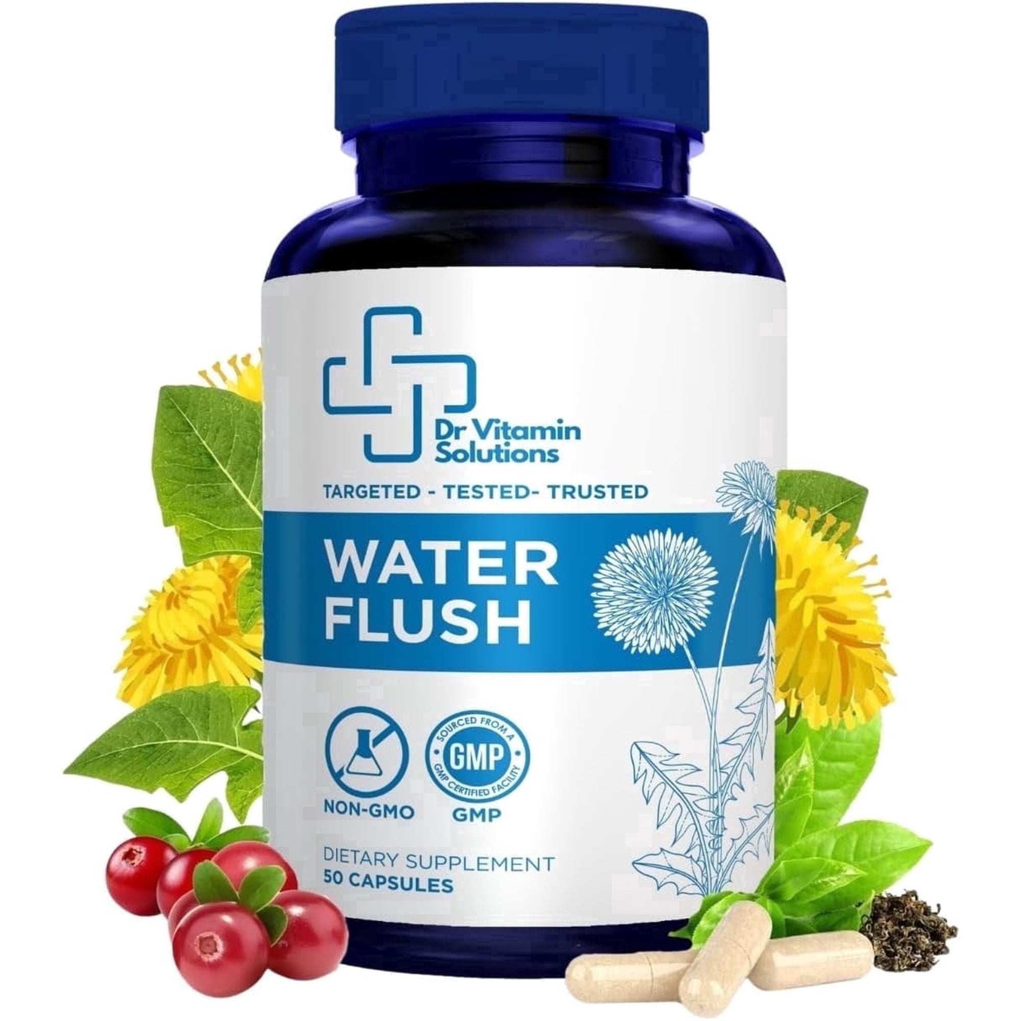 Water Flush Diuretic Water Pills for Bloating Relief & Water Balance, 50 Count