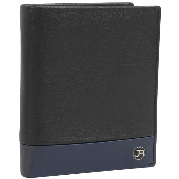 Jack Abrahams Mens Genuine Goat Nappa Leather Bi-Fold RFID Wallet With ID Window Pocket (Black/Navy)