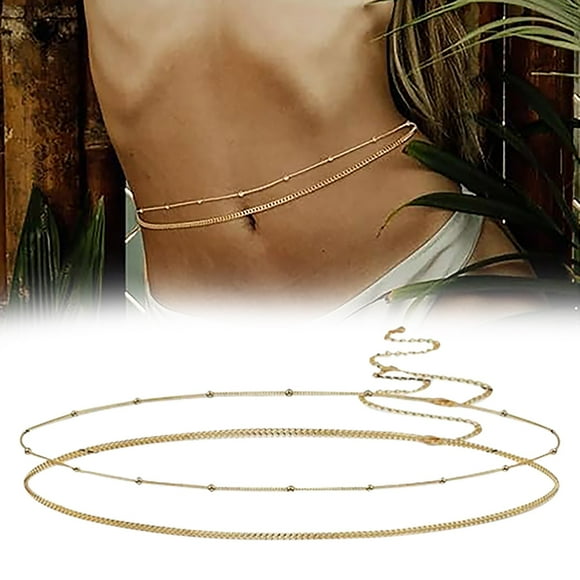 LLQkigsxse Anklet Rope Gold Round Bead Chain Double Layer Women's Waist Chain Metal Chain Body Chain Belly Chain Waist Adornment