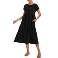 thumbnail image 2 of Vestido midi Zhyaj de algodón con cuello redondo y manga corta con bolsillos, 2 of 7