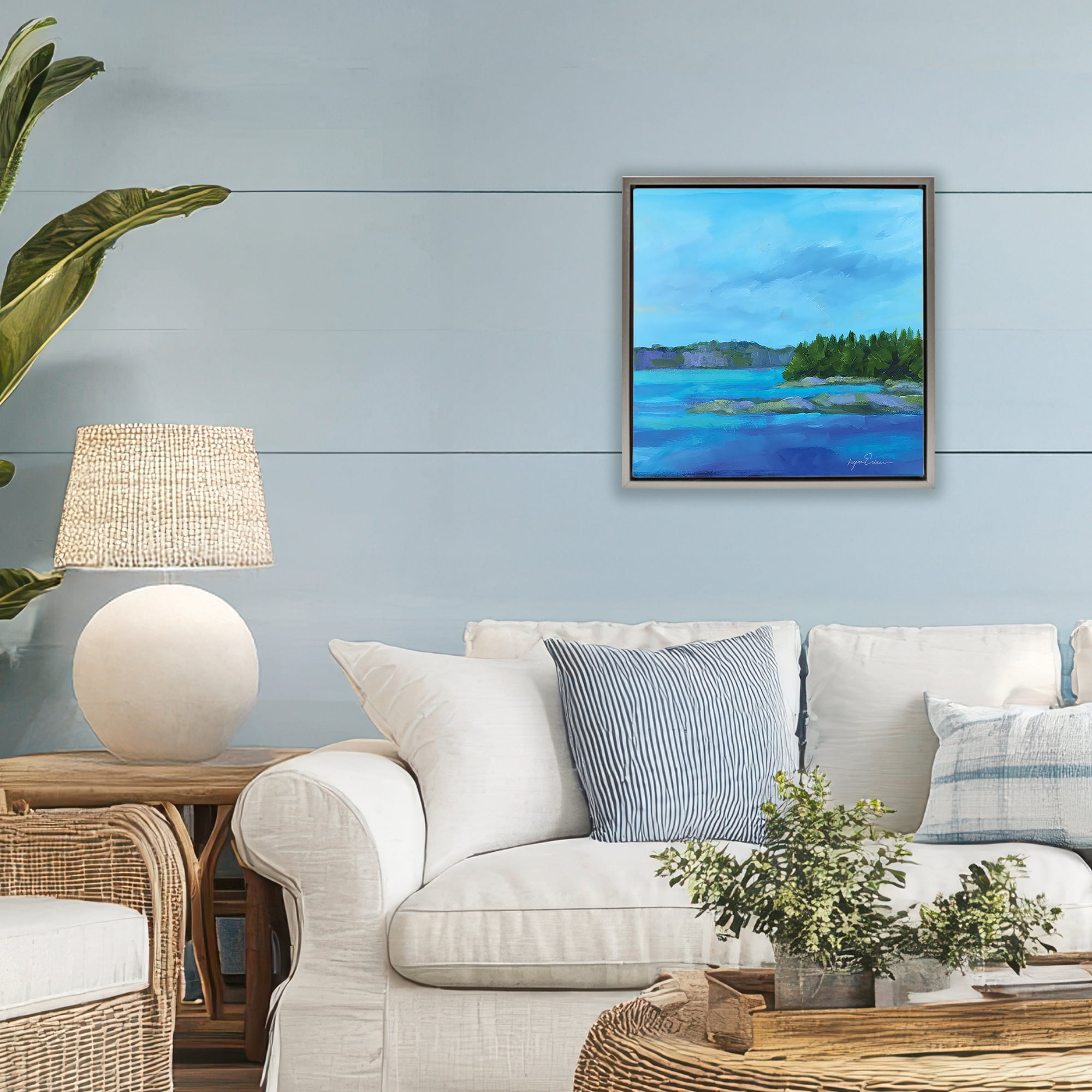 Stupell Industries Tranquil Blue Cove Gray Framed Floater Canvas Wall Art, design by Lynn Ericson Fine Art