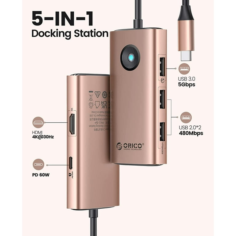 5-in-1 USB-C docking station - USB 3.0, HDMI, USB-C - 4K@30Hz - 100W PD -  Gray - Orico