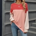 thumbnail image 2 of ATOYSOY Women's Fashion Color Block Pullover Workout Crew Neck Sweatshirts Outwear Loose Tops Retro Casual Cotton Shirts Long Sleeve Tees Fall Winter Pink XXL, 2 of 7
