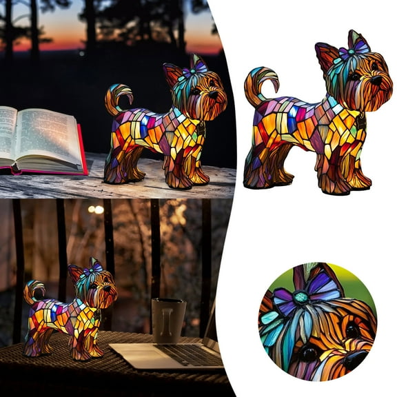 Stained Resin Tabletop Night Light - Cute Pet Dog Themed LED Lamp with Warm Ambient Glow, Vintage Animal Home Decor