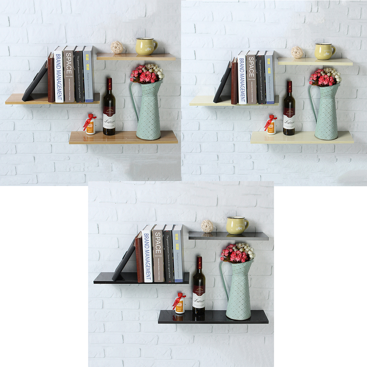 3pcs Floating Wall Mounted Shelf Wood Shelving Shelves Display Home