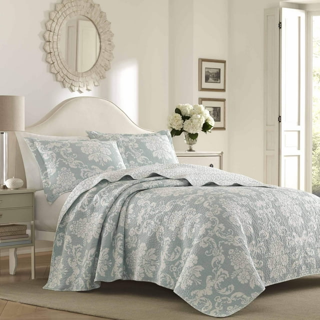 Laura Ashley Set de Couette de Collection Vénitienne 100% Coton, Réversible, Léger et Respirant, Prélavé pour Plus de Douceur, Très Grand, Oeuf de Canard