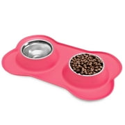 Angle View: Stainless Steel Pet Bowls for Dogs and Cats- Set of 2 Dishes for Food and Water in Non Slip No Mess Silicone Tray- Bowls 12oz Each by PETMAKER
