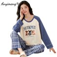 thumbnail image 2 of Ropa de dormir con estampado de cachorro para mujer, jersey de manga larga, Pijamas de ocio, conjunto de Pijamas Krean informal para otoño e invierno, 2 of 5