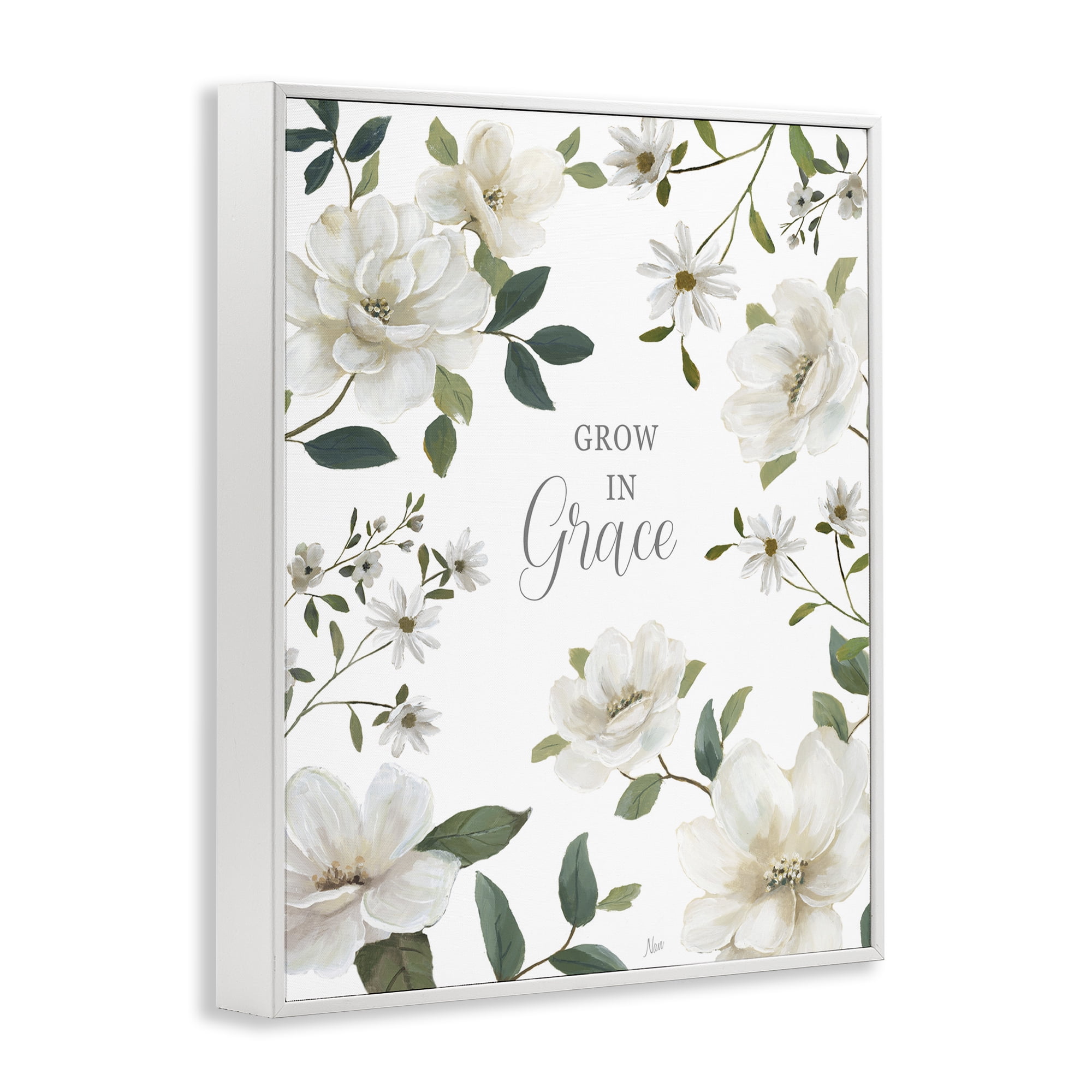 Stupell Industries Floral Grow In Grace White Framed Giclee Art, design by Nan