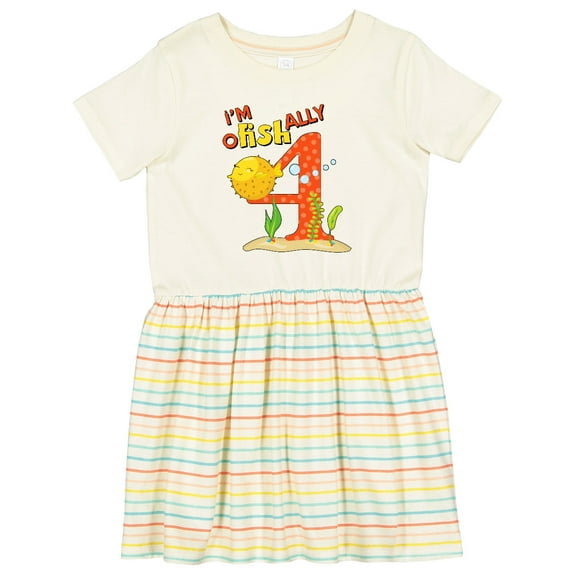 Inktastic I'm O-fish-ally Four Cute Puffer Fish Fourth Birthday Girls Toddler Dress