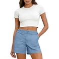 thumbnail image 2 of DORKASM Shorts for Women Bermuda Trendy Casual Summer High Waisted Wide Leg Shorts Ribbed Elastic Waist Comfy Beach Linen Shorts with Pockets Royal Blue XL, 2 of 6