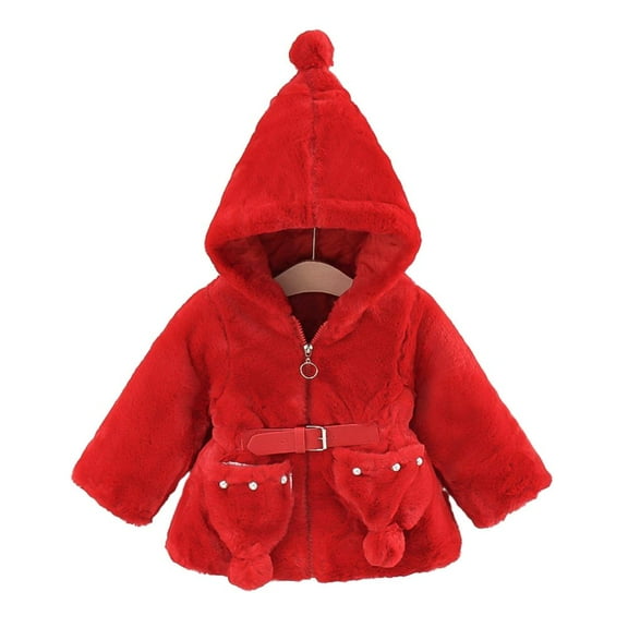 Winter Saving Clearance! VERUGU Boys and Girls Winter Coat Fleece Lined Thick Down Coats Puffy Polyester Fiber Girdling with Hood Red 90