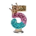 thumbnail image 2 of Number 5 Glitter Birthday Candle with Crown, 5Th Birthday Cake Topper for Birthday Party, Pastel Pink Teal Gold Party Decoration, 2 of 5