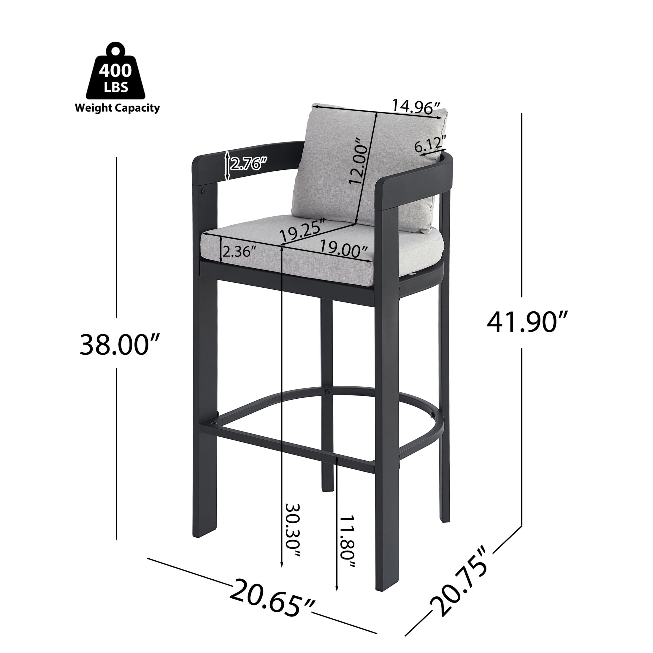 Christopher Knight Home 42"H Outdoor Patio Bar Stools Set of 4, Iron Frame with Light Gray Cushion
