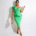 thumbnail image 2 of Vestido tubo sexy de un solo hombro para cóctel, elegante vestido de mujer para discoteca, con volantes, peplum, largo hasta la rodilla, ajustado, midi, para negocios, 2 of 4