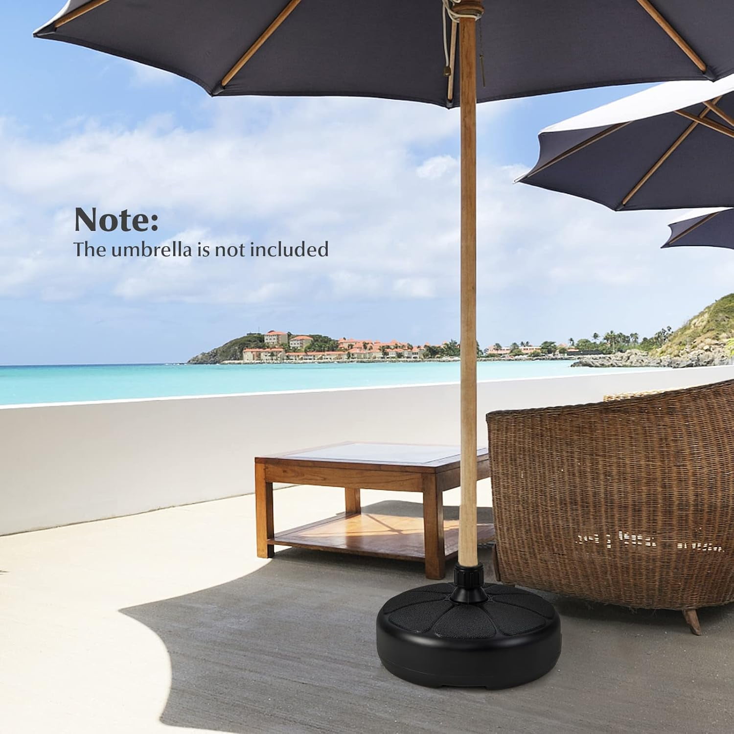 HJTER Fillable Round Umbrella Base, 40 lbs Water & Sand Filled Patio Umbrella Weight, Suitable for 1.5" Umbrella Poles, Heavy Duty Market Table Umbrella Stand for Garden, Poolside, Black