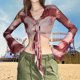 thumbnail image 1 of Camisetas De Mujer Top de malla con tiras y estampado sexy Windy Cgtredaw Para estrenar, 1 of 1