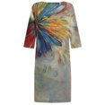 thumbnail image 5 of Pntutb Robe de Mode pour Femmes Robe à Manches 3/4 Mode Fleurs Imprimées Taille Robe d'Été Col en V Longueur Genou, 5 of 5