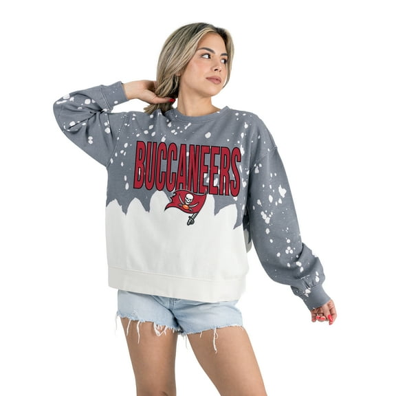 Women's Gameday Couture  Gray Tampa Bay Buccaneers Oversized Faded Wash Tri-Blend Pullover Sweatshirt