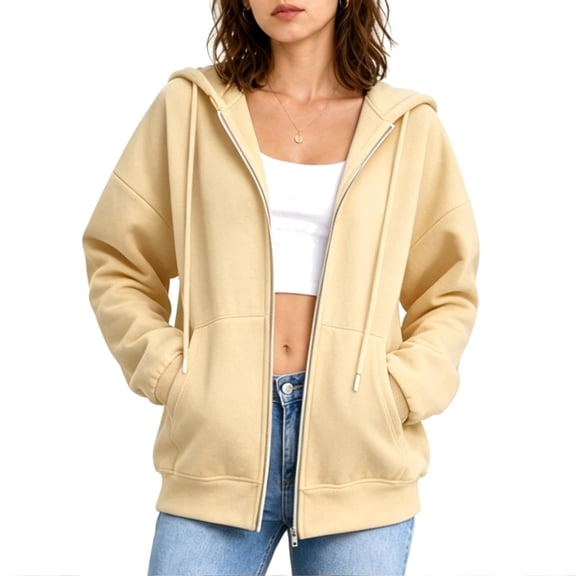 Perfectbot Women's Loose Fit Full Zip Hooded Sweatshirt Long Sleeve Soft Hoodie Casual Fall Clothes