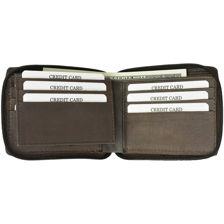 Mens Womens RFID Blocking Zipper Wallet Premium Leather Zip Around Bifold Black Brown