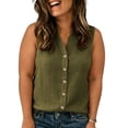 thumbnail image 5 of Women's Plus Size Sleeveless Button Down Shirts Dressy Casual Summer Blouses V Neck Cotton Linen Tops Business Work Tank Top | CSEONE,Army Green 3XL, 5 of 5