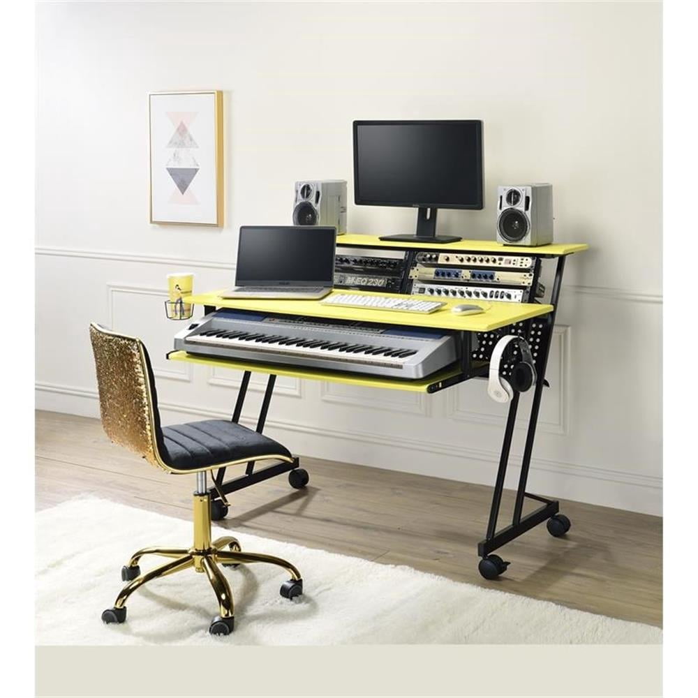 Pemberly Row Contemporary Wood Music Recording Studio Desk in Yellow/Black