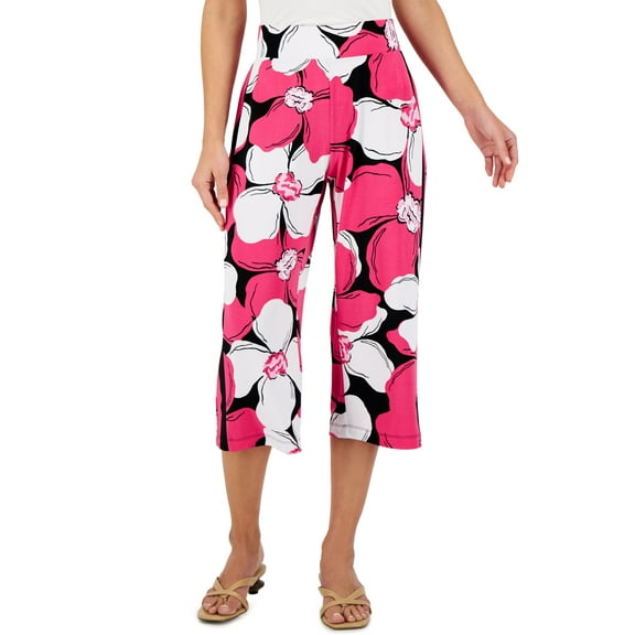JM Collection Petite Cropped Floral Print Lounge Pants Fuchsia Purple Combo PL