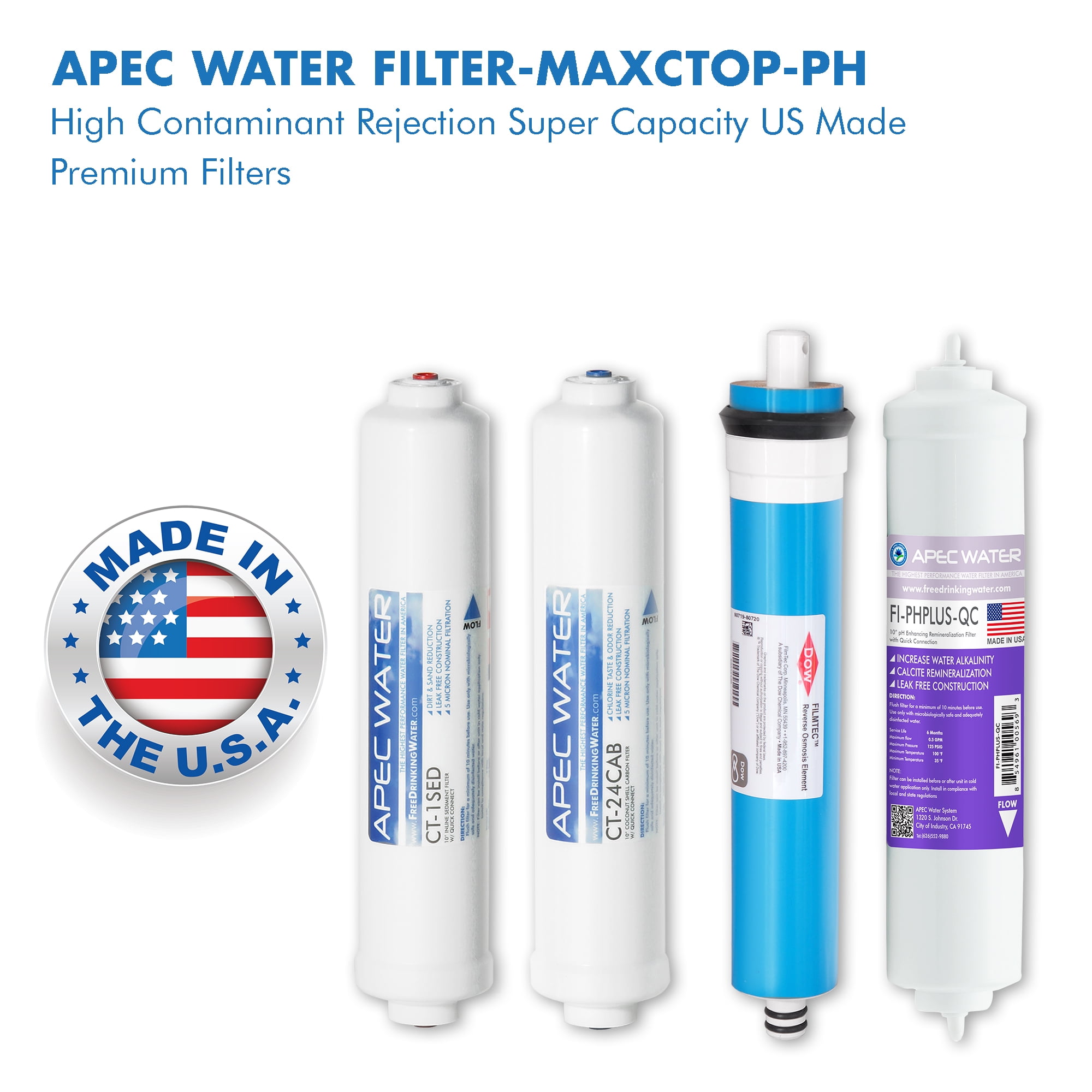 APEC FILTER-MAXCTOP-PH US MADE 90 GPD Complete Replacement Filter Set for ULTIMATE Series Countertop Alkaline Reverse Osmosis Water Filter System