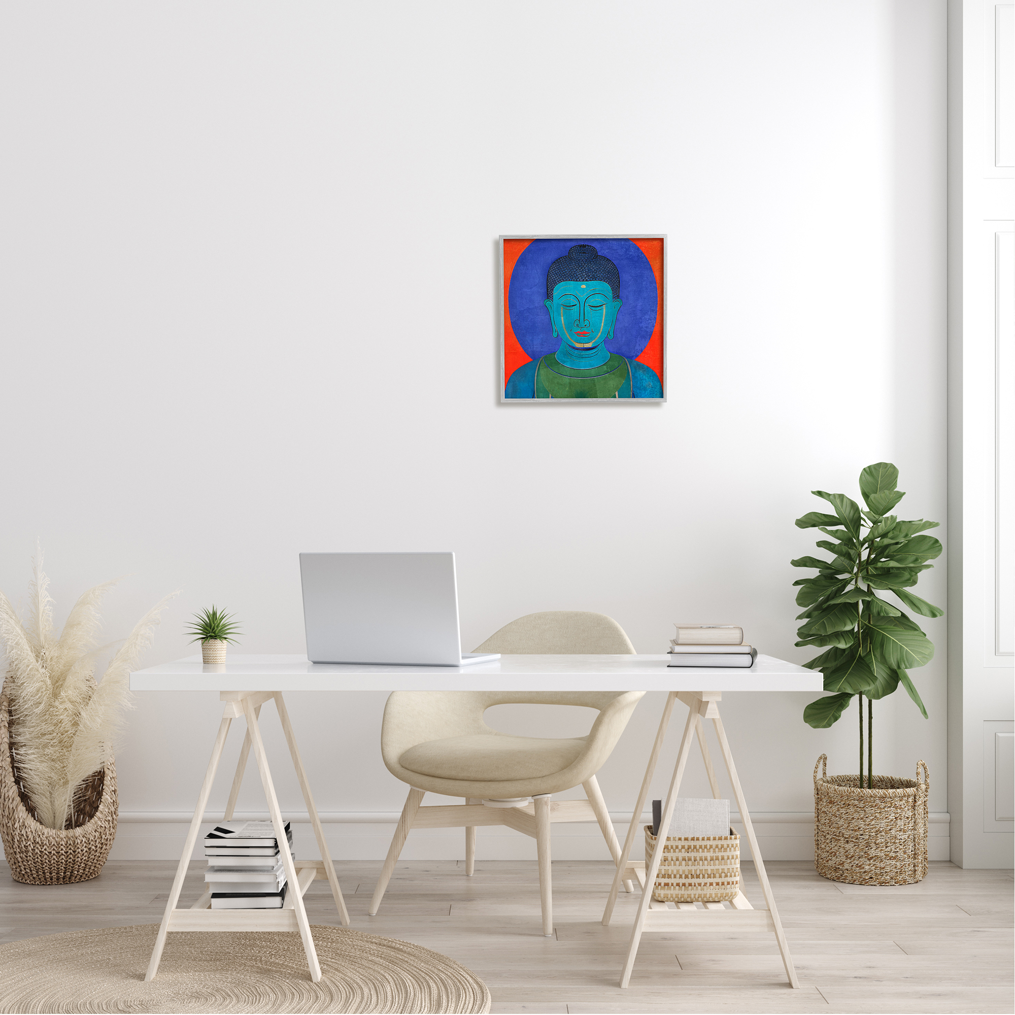 Stupell Industries Vivid Buddha Portrait Abstract Painting Gray Framed Art Print Wall Art, 17 x 17