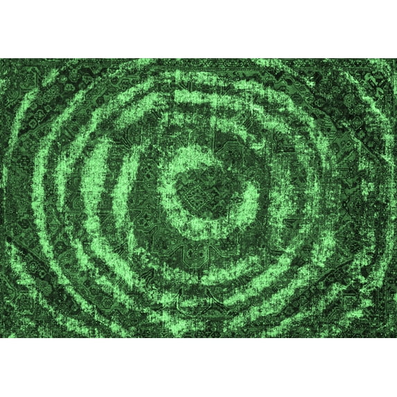 Ahgly Company Indoor Rectangle Abstract Emerald Green Modern Area Rugs, 7' x 9'