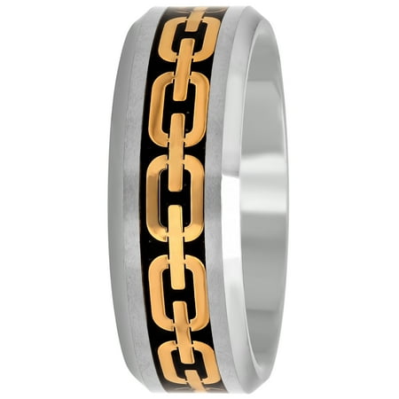 Men's Tungsten 8MM Chain Link Inlay Wedding Band - Mens Ring