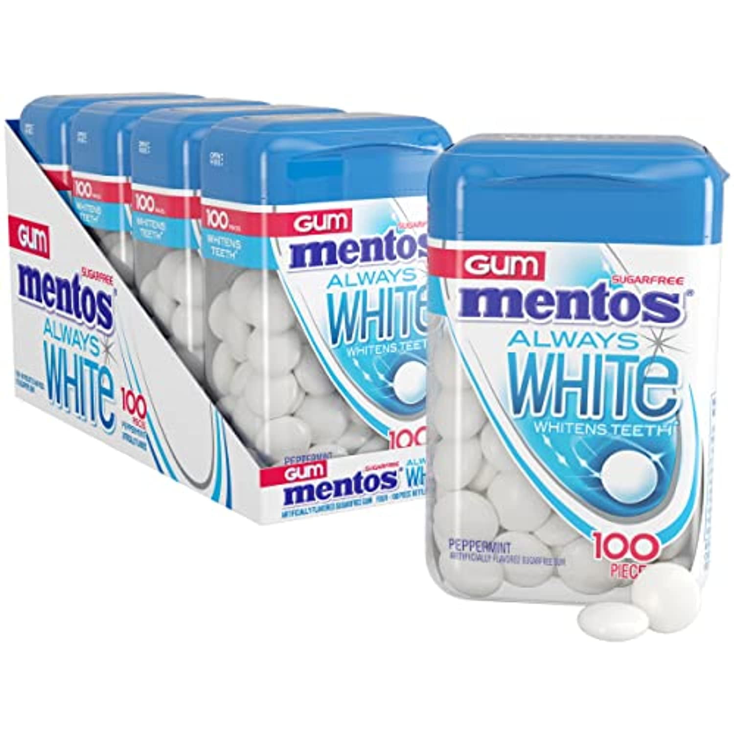 Mentos Always White SugarFree Chewing Gum With Xylitol, Peppermint