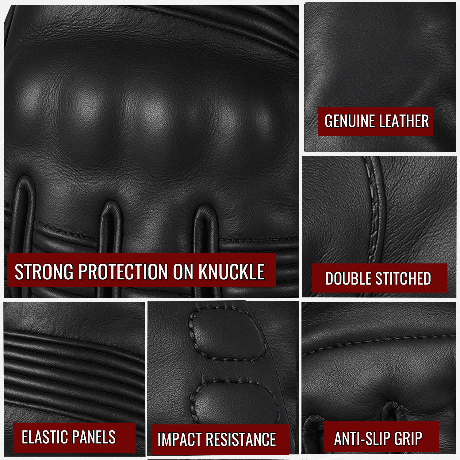 Men's Genuine Leather Cruiser Street Biker Padded Gloves L