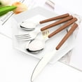 thumbnail image 2 of Western Cutlery Set Stainless Steel Imitation Wood Handle Dinnerware 1/2/3/4/6 Tableware Set Knife Fork Spoon Silverware Set (BrownGold,3 Set), 2 of 7