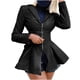 thumbnail image 4 of Honeeladyy Ventas Mujeres PU Cuero Mini Chaqueta Teddy Abrigo de Motociclista Cuello en V Cremallera Tops Cintura Alta Volante Dobladillo Club Ropa de Abrigo, 4 of 8