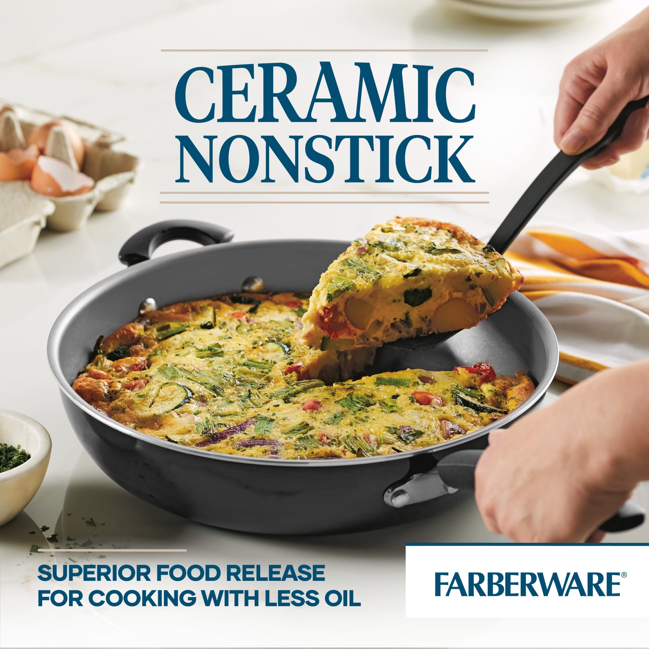 Farberware Easy Clean Pro 12.5 Inch Ceramic Nonstick Frying Pan / Skillet with Helper Handle, Dishwasher Safe, Black