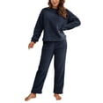 thumbnail image 1 of Liacowi Women Plush Pajamas Sets 2 Piece Sherpa Outfit Warm Fuzzy Round Neck Sweatshirt Tops and Plush Trousers, 1 of 7