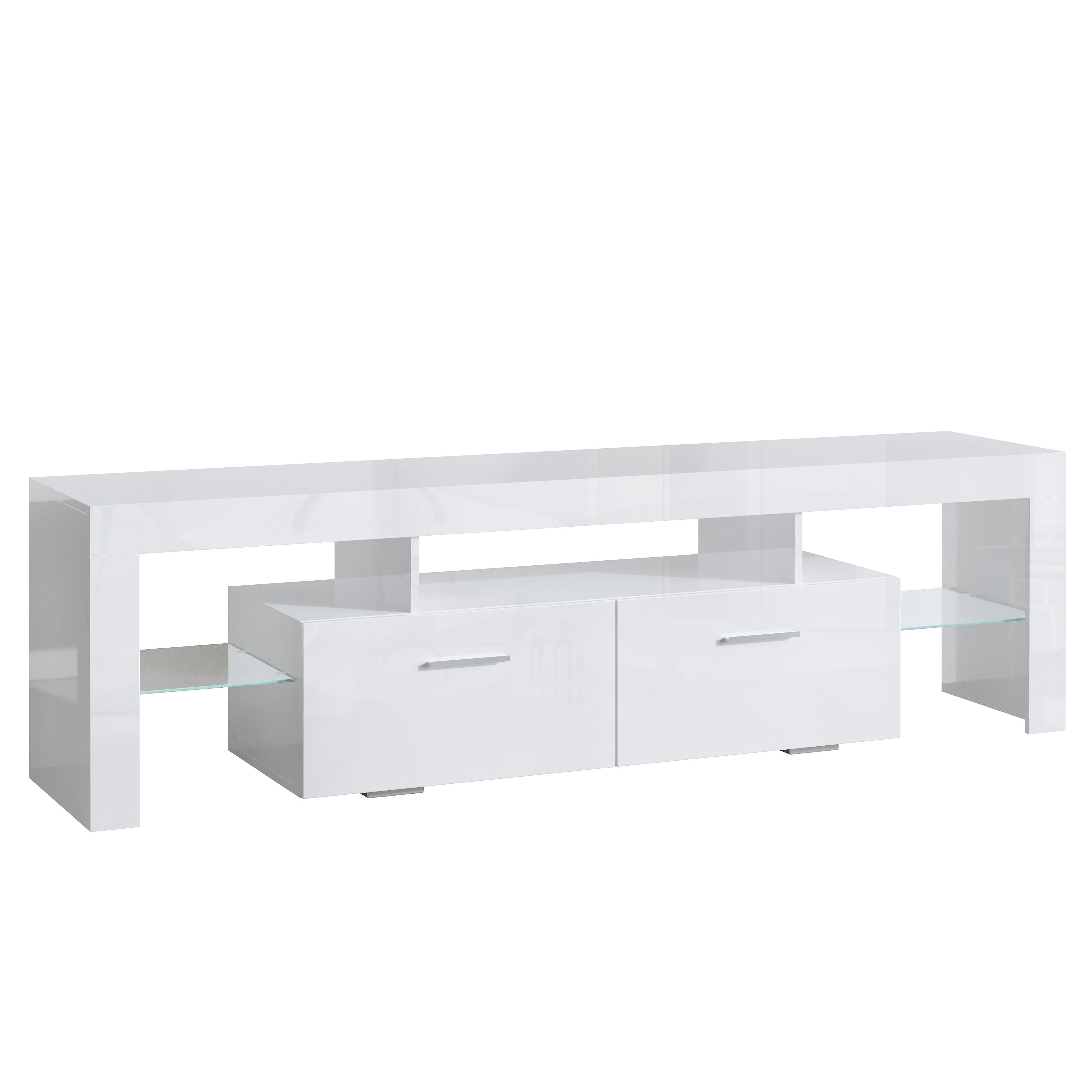 PAPROOS TV Stand for TVs up to 80", High Gloss TV Cabinet with LED Light, Modern TV Console Table with Storage Drawers, Media Television Stand Entertainment Center, White