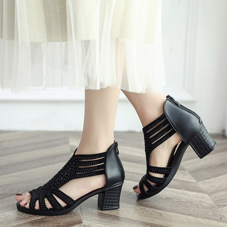 

Bxzhiri Women Fashion Crystal Hollow Out Peep Toe Wedges Sandals High Heeled Shoes BK