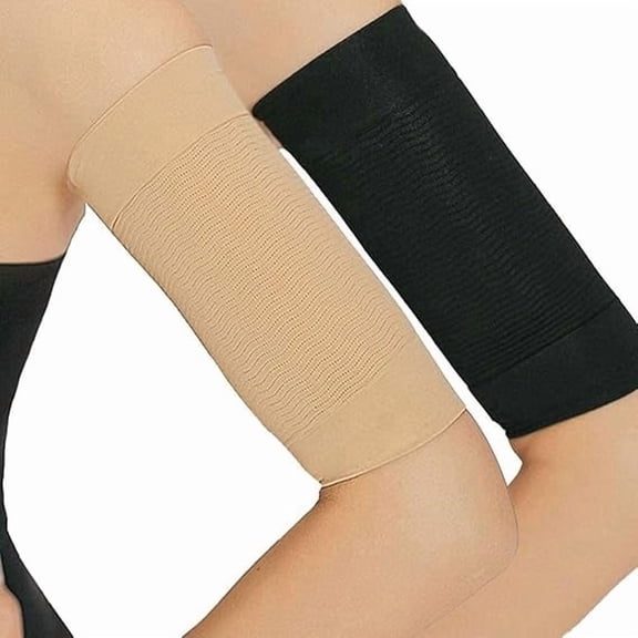 2 Pair Arm Slimming Shaper Wrap, Arm Compression Wrap Sleeve Helps Lose Arm Fat, Tone up Arm Shaping Sleeves for Women, Sport Fitness Arm Shapers (Beige Black)