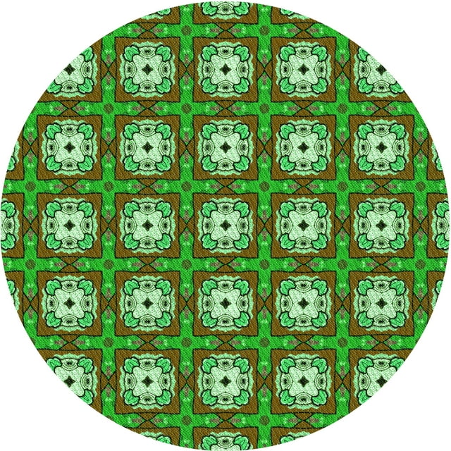 Ahgly Company Machine Washable Indoor Round Transitional Antique Bronze Green Area Rugs, 4' Round