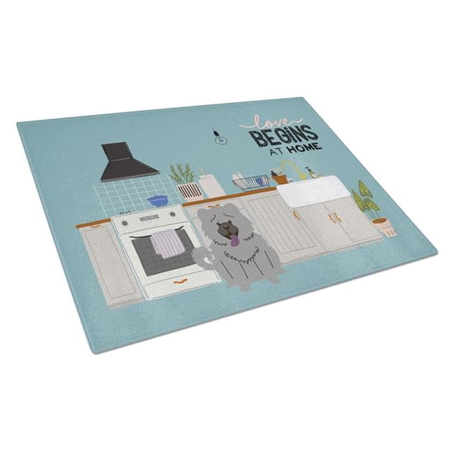 Carolines Treasures CK7843LCB Blue Chow Chow Kitchen Scene Glass Cutting Board - Large