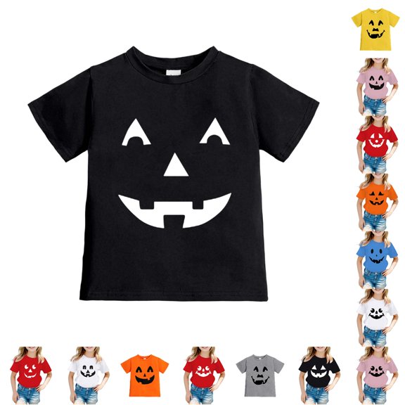 WhouRiu Girls Halloween Graphic Tees Kids Short Sleeve Crew Neck Tshirt Comfortable Cute Holiday Party T Shirts,12-13 Years