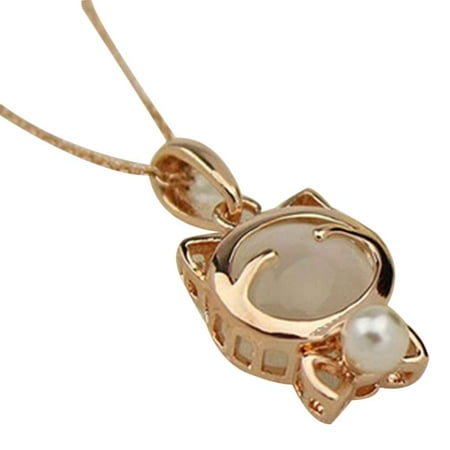 

Thinsont Cute Lucky Cat Crystal Pendant Women Girl Necklaces Alloy Long Chains Jewelry White