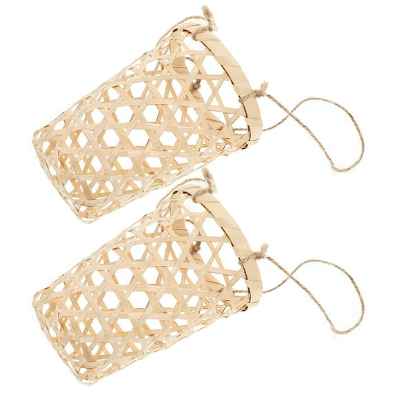 WASHWEPE Small Storage Box Mini Woven Basket Bamboo 2Pack 5.7X3.7X3.7in